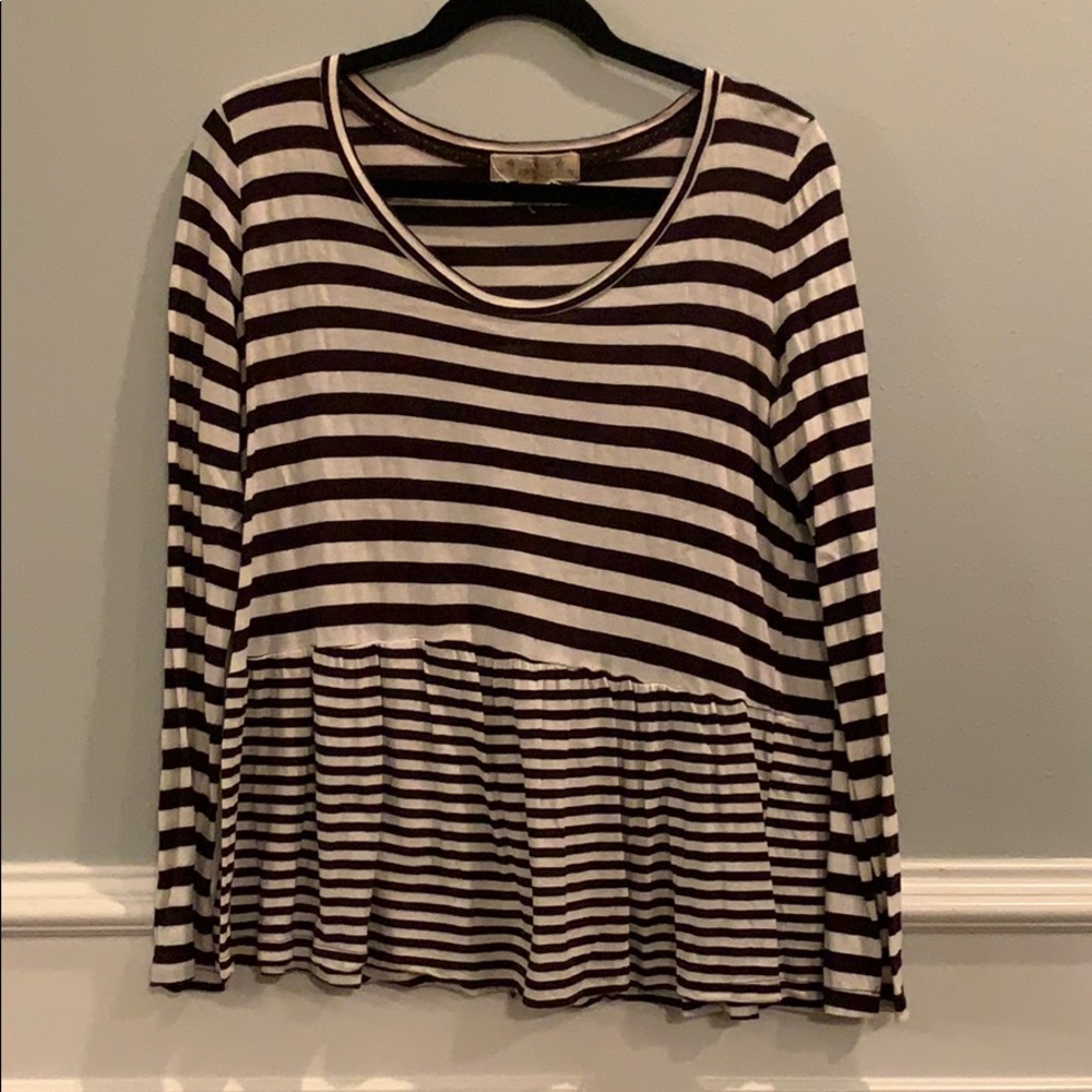 Maroon Anthropologie Twig&Peach Striped Peplum Top
